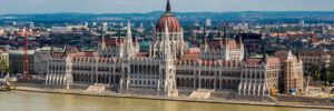 The building of the Hungarian Parliament in Budapest at the river Danube, Hungary