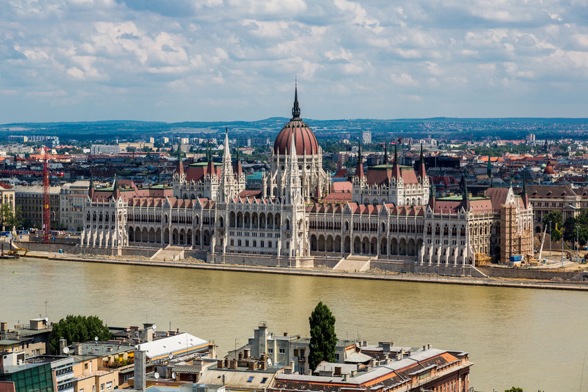 The building of the Hungarian Parliament in Budapest at the river Danube, Hungary